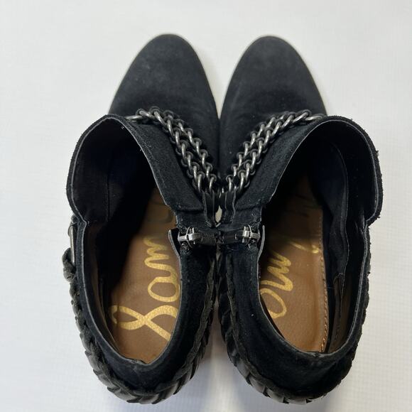 Sam Edelman Posey Suede Leather Ankle Booties Womens 8.5 Metal Chain Black Boots - Picture 15 of 15